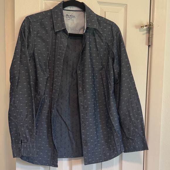 Boden Women’s Relaxed Weekend Denim Button Down with Umbrella Print Size 4 - Picture 1 of 5